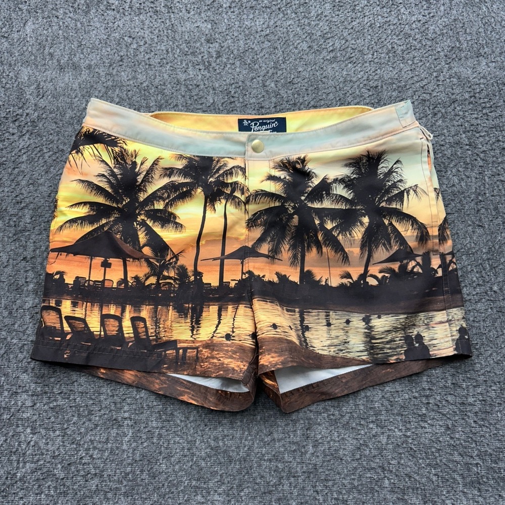 Original Penguin Swim Trunks Mens 34 Palm Tree Beach Bathing Suit